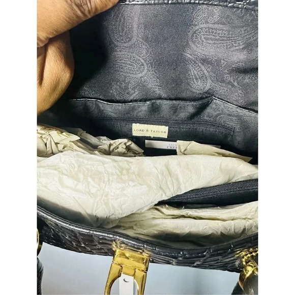 Lord & Taylor NWT Black Moc Croc Leather Shoulder Bag - Picture 7 of 7